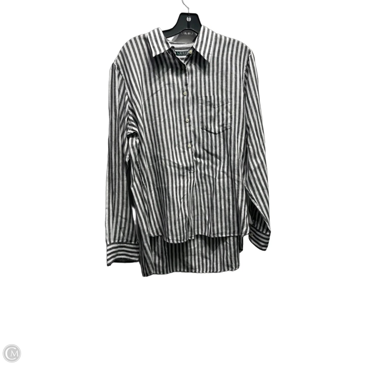 Top Long Sleeve By Ralph Lauren In Grey & White, Size: L