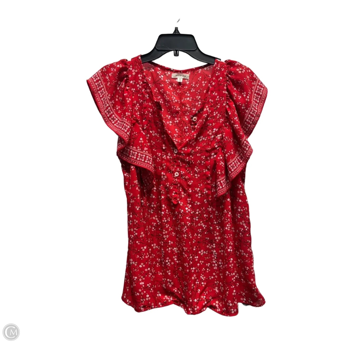 Top Short Sleeve By Max Studio In Red & White, Size: L