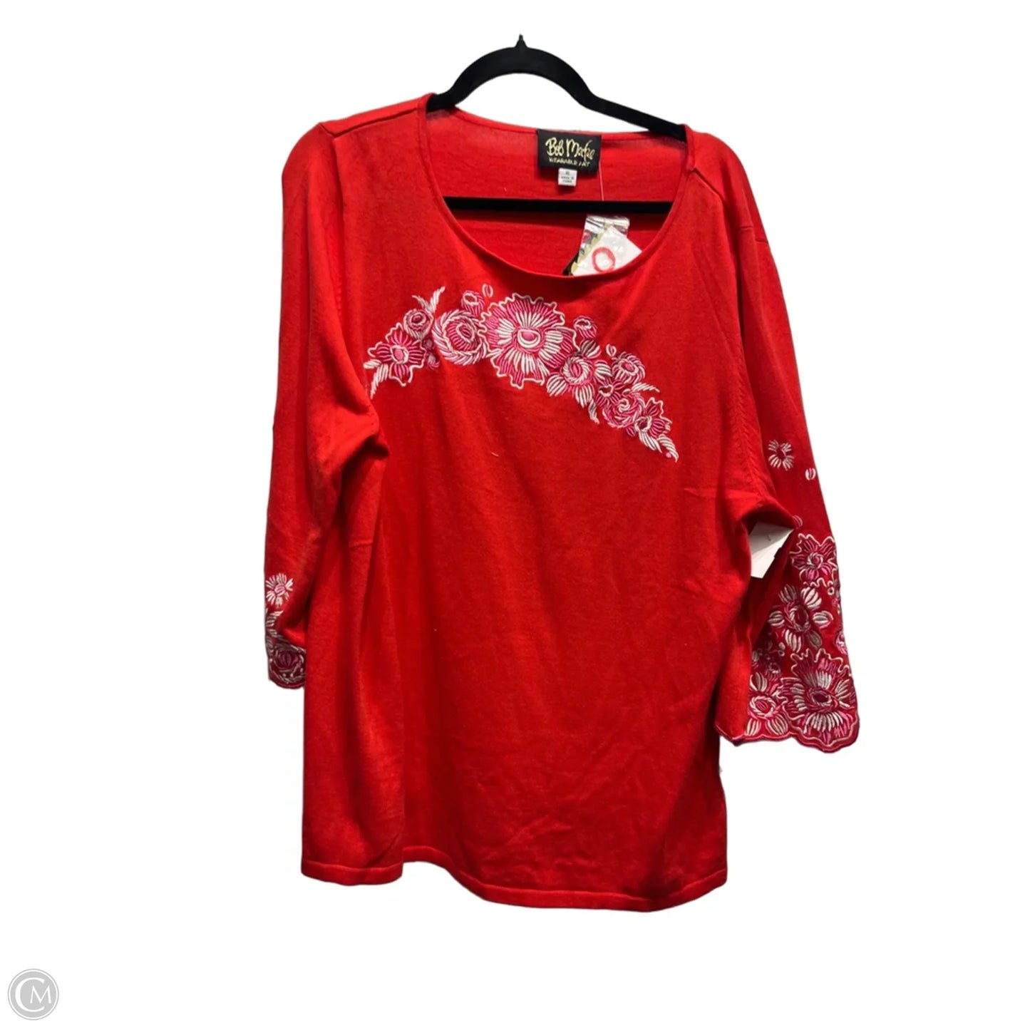 Top Long Sleeve By Bob Mackie Qvc In Pink & Red, Size: Xl