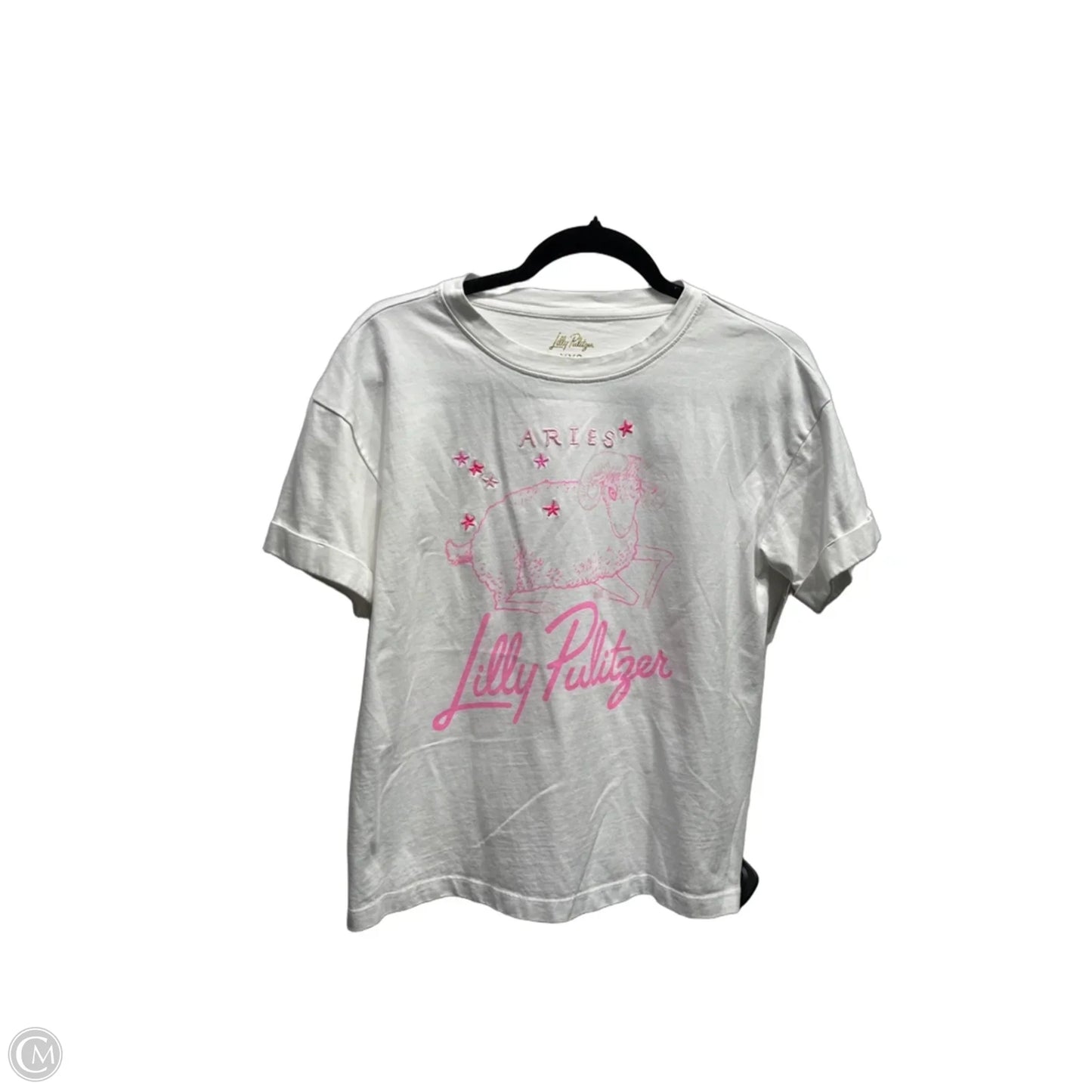 Top Short Sleeve Designer By Lilly Pulitzer In Pink & White, Size: Xxs