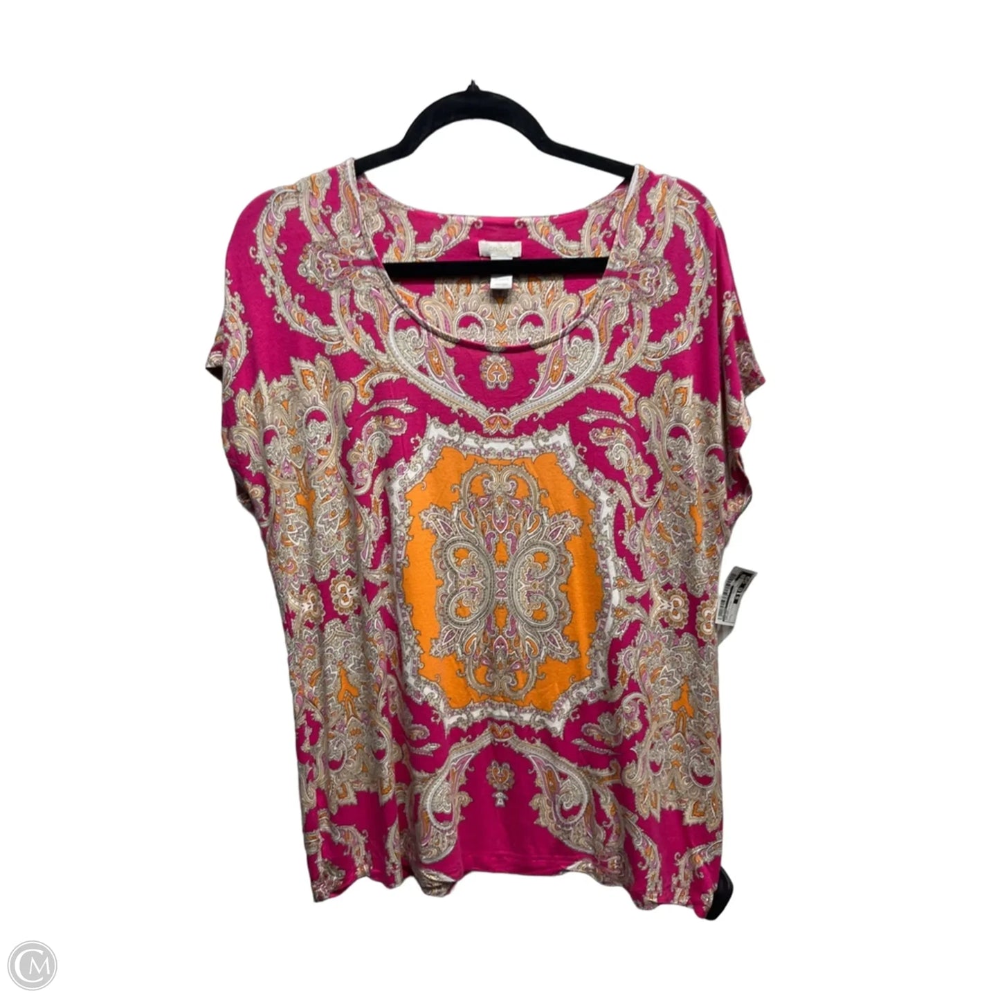 Top Short Sleeve By Chicos In Orange & Pink, Size: L