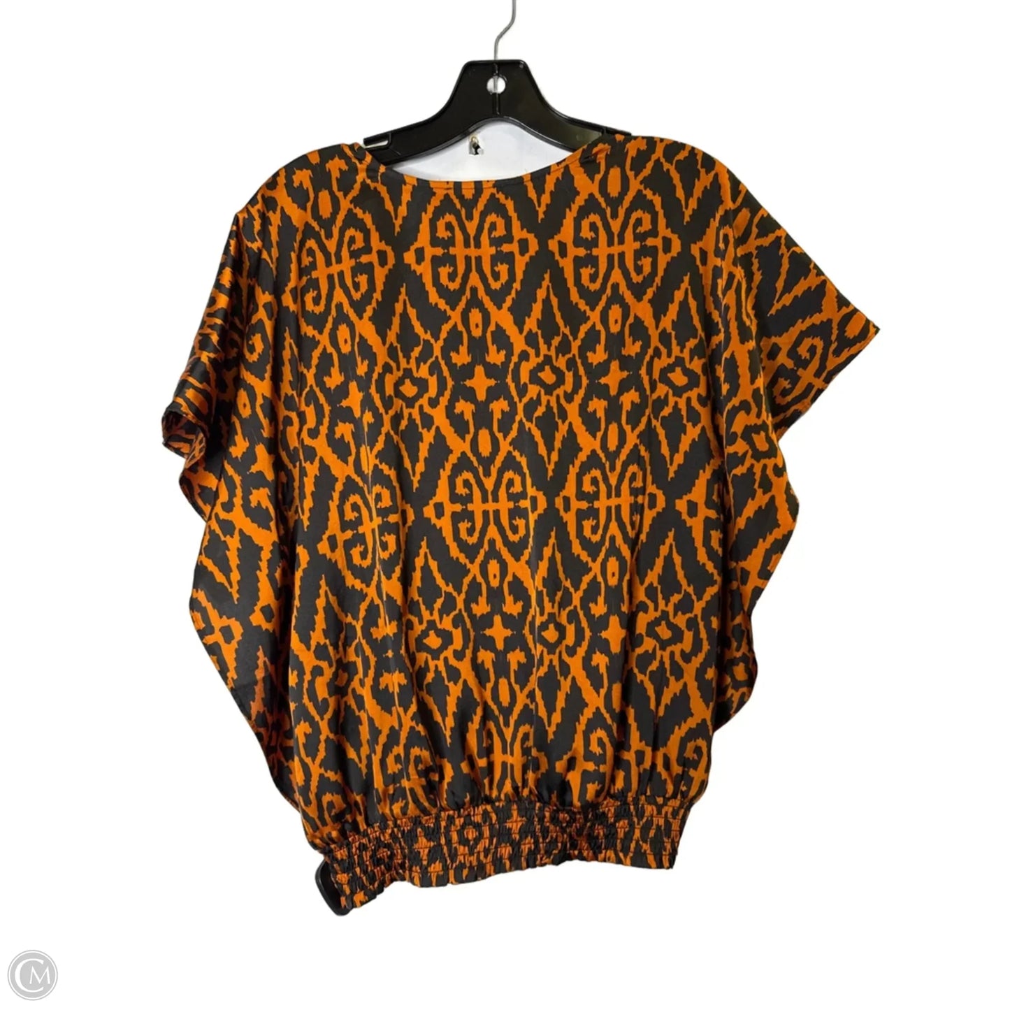Blouse Short Sleeve By Chicos In Black & Orange, Size: 6
