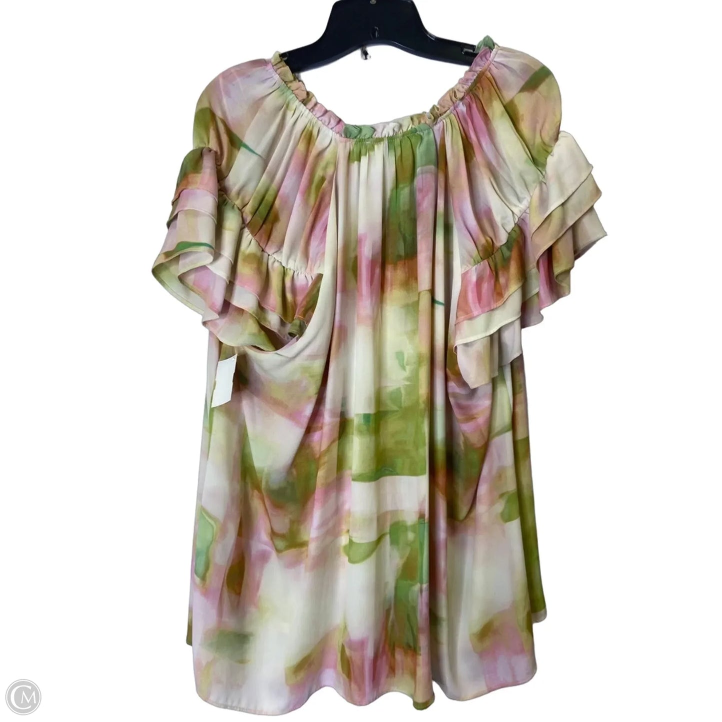 Top Short Sleeve By Rose And Olive In Green & Pink, Size: 3x