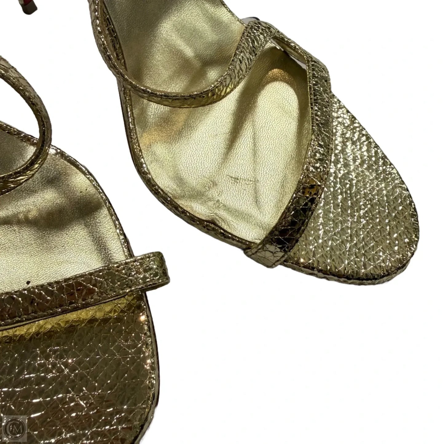 Shoes Luxury Designer By Christian Louboutin In Gold, Size: 12