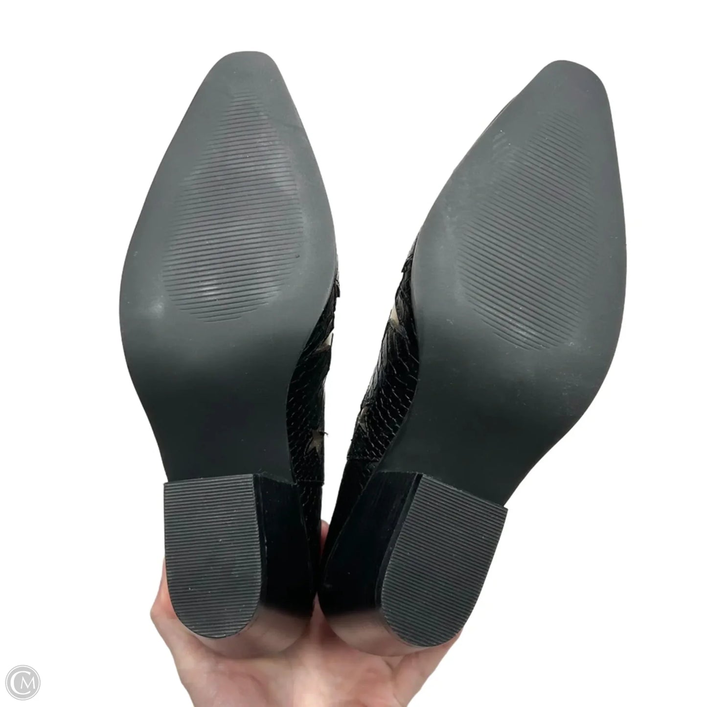 Boots Ankle Heels By Betsey Johnson In Black & Gold, Size: 7