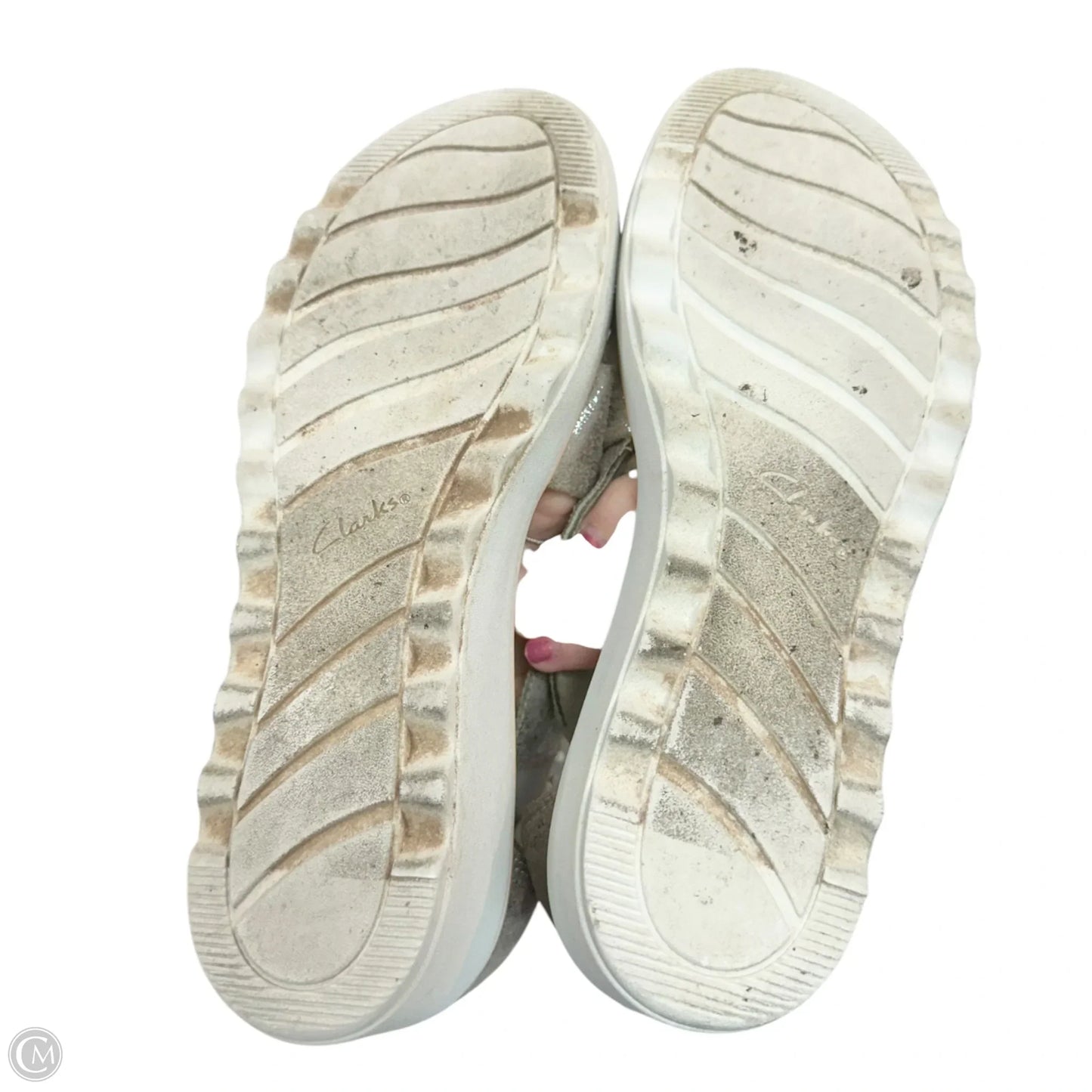 Sandals Heels Wedge By Clarks In Silver, Size: 7