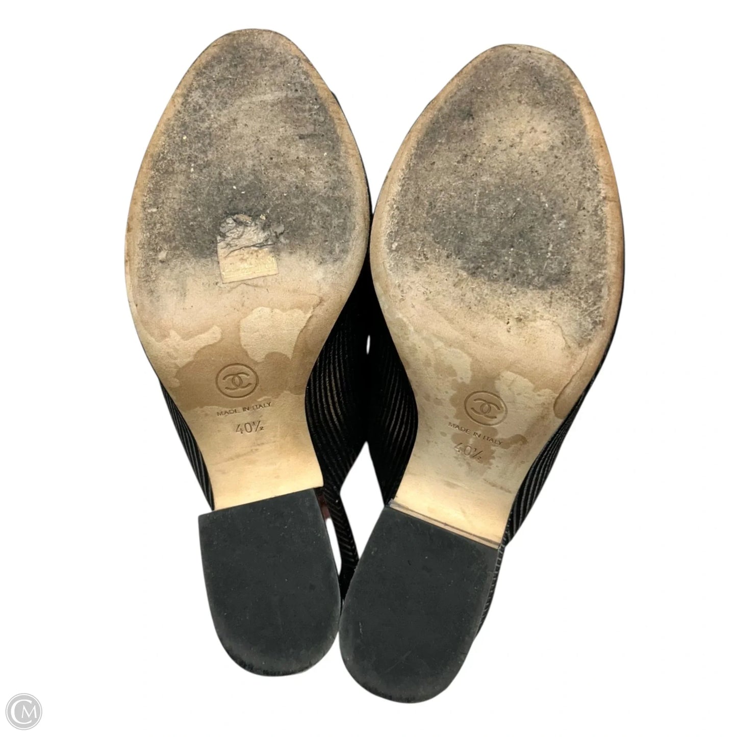 Sandals Luxury Designer By Chanel In Black & Silver, Size: 10