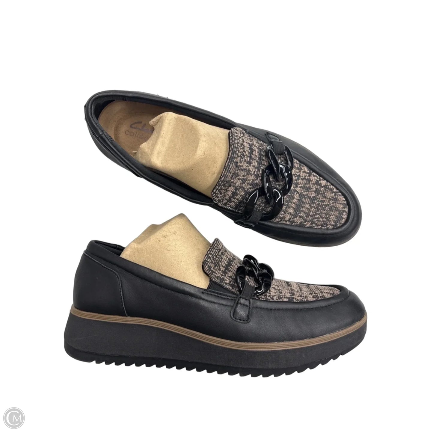 Shoes Flats By Clarks In Black & Brown, Size: 11