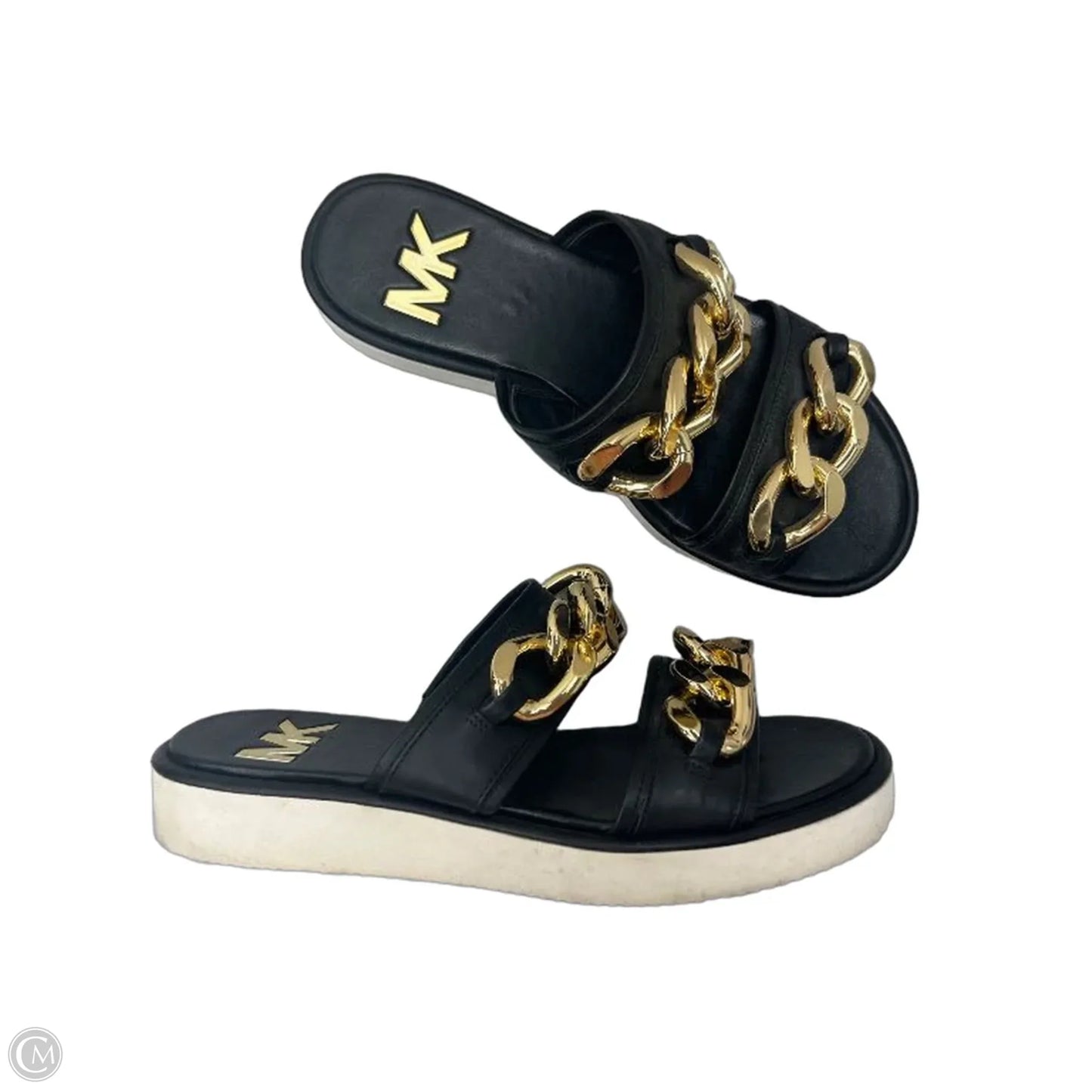 Sandals Designer By Michael Kors In Black & Gold, Size: 8.5