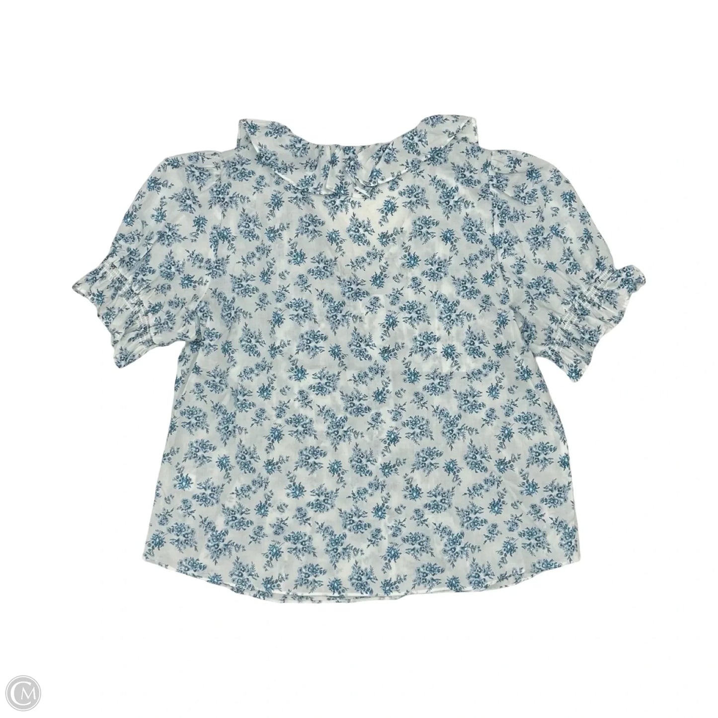 Blouse Short Sleeve By Cece In Blue & White, Size: L