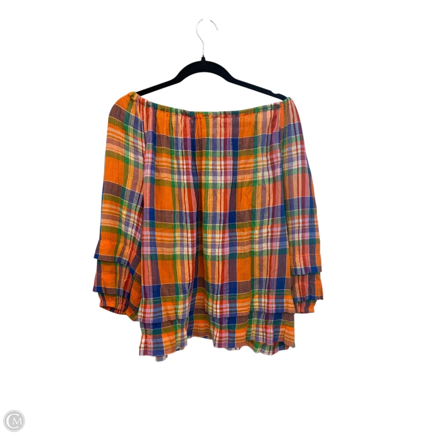 Top 2pc 3/4 Sleeve By Ralph Lauren In Checkered Pattern, Size: M