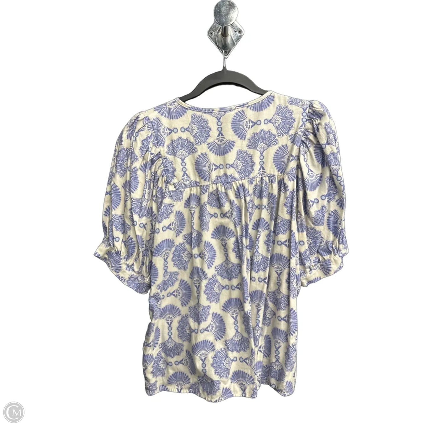 Blouse Short Sleeve By Entro In Blue & White, Size: M