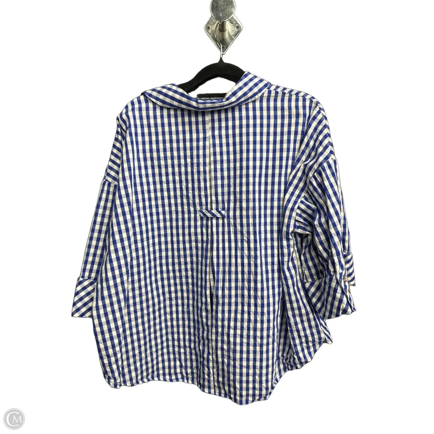 Blouse Short Sleeve By Entro In Plaid Pattern, Size: L