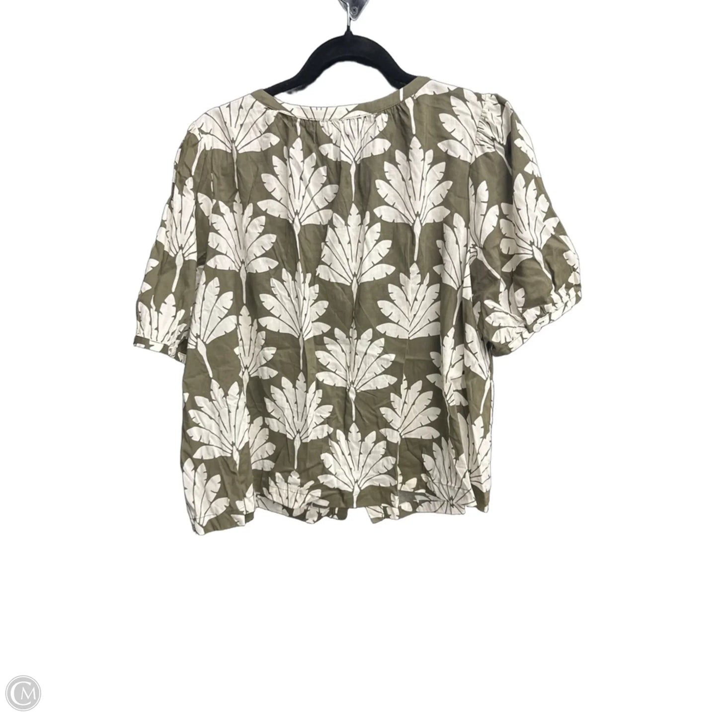 Blouse Short Sleeve By Loft In Green & White, Size: L