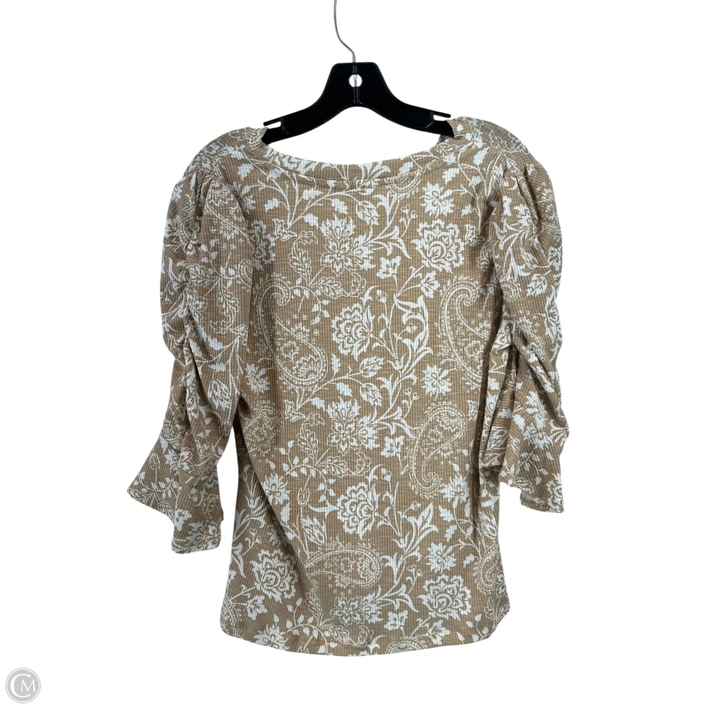 Top 3/4 Sleeve By Cato In Brown & White, Size: M