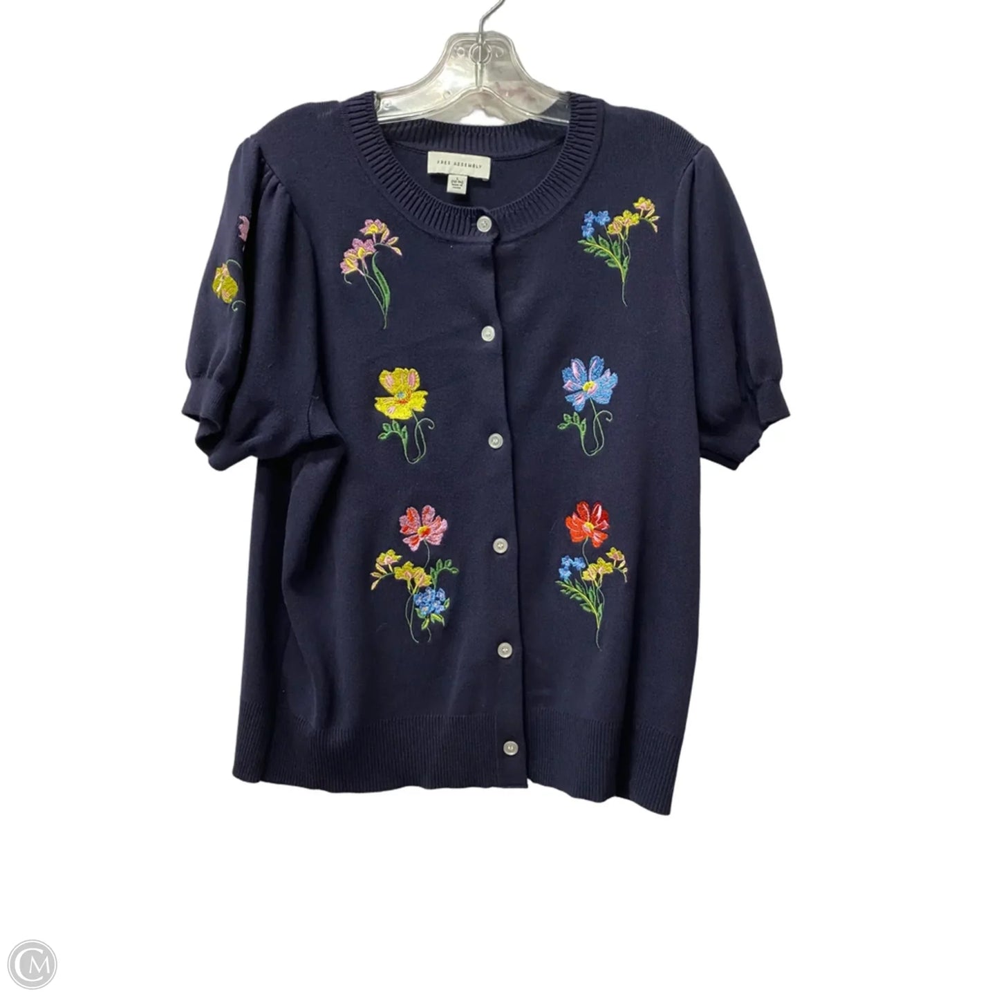 Top Short Sleeve By Free Assembly In Blue, Size: L