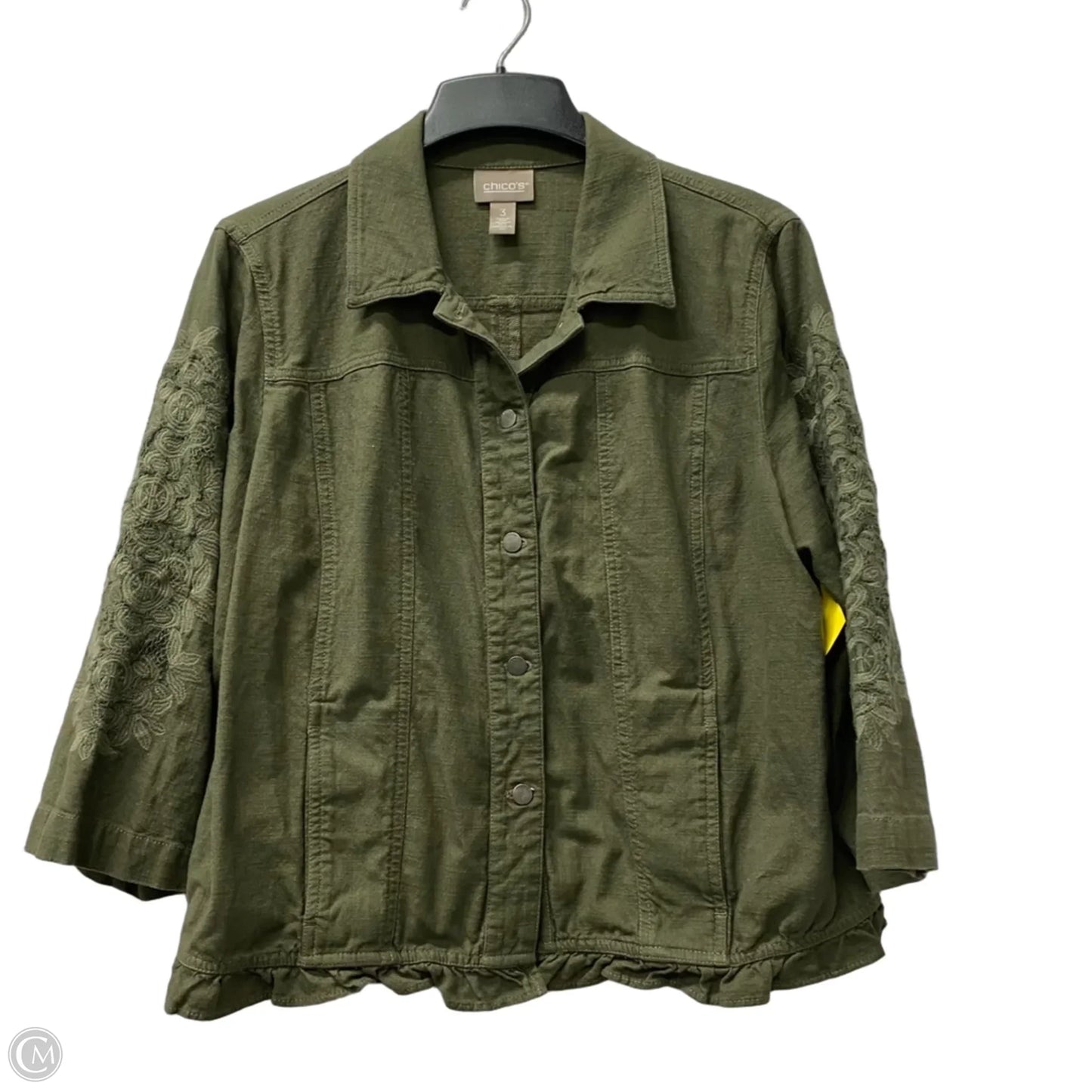 Jacket Denim By Chicos In Green, Size: Xl
