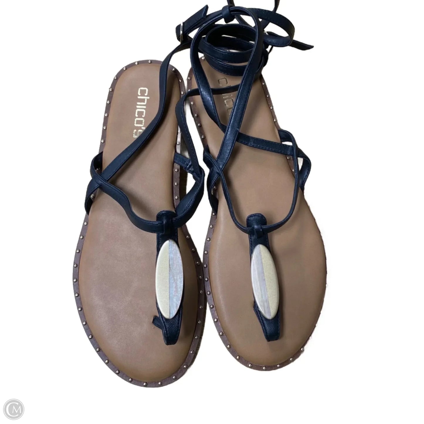 Sandals Flats By Chicos In Black & Tan, Size: 9.5