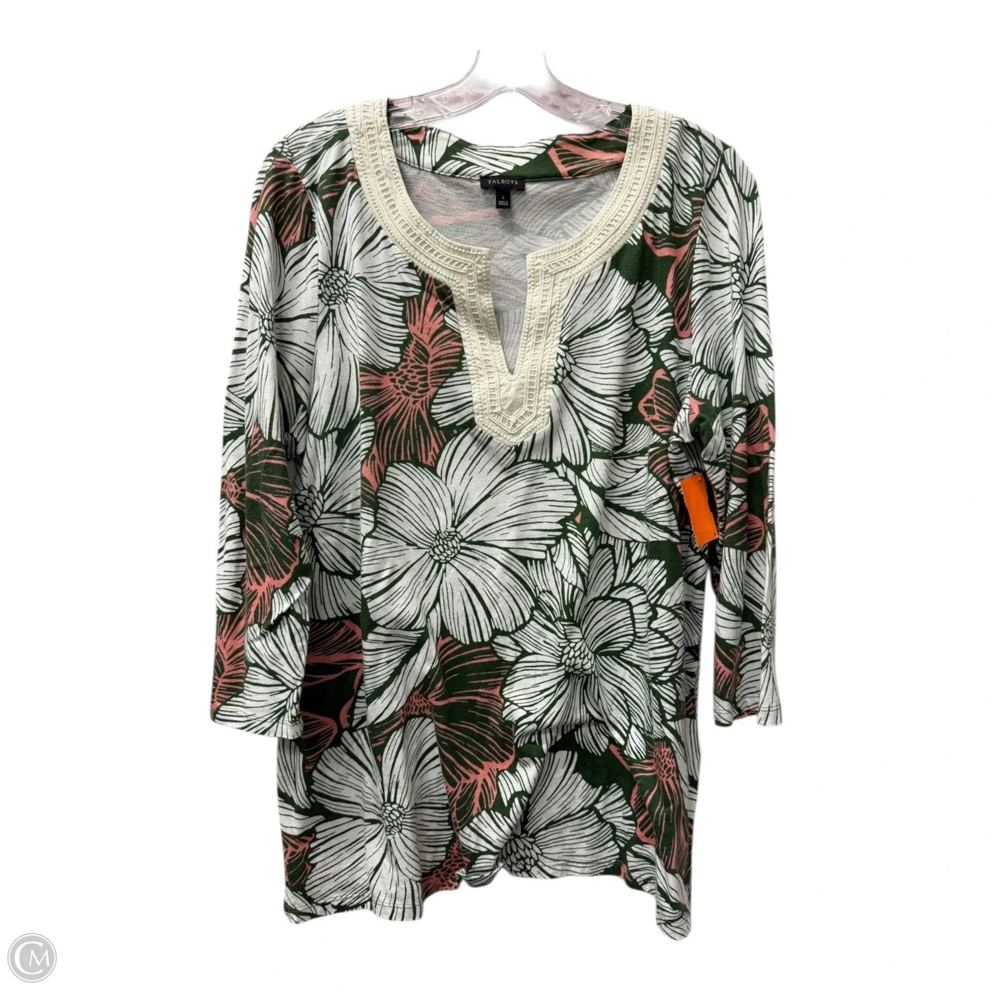 Top 3/4 Sleeve By Talbots In Green & White, Size: L