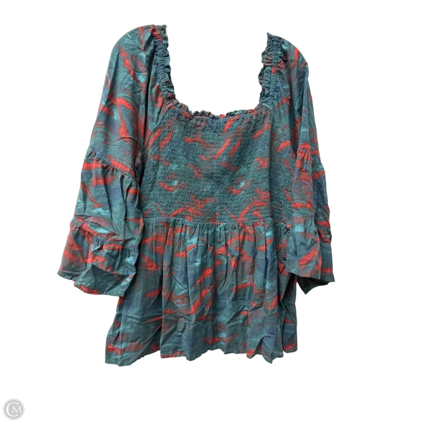 Top Long Sleeve By Terra & Sky In Green & Red, Size: 1x
