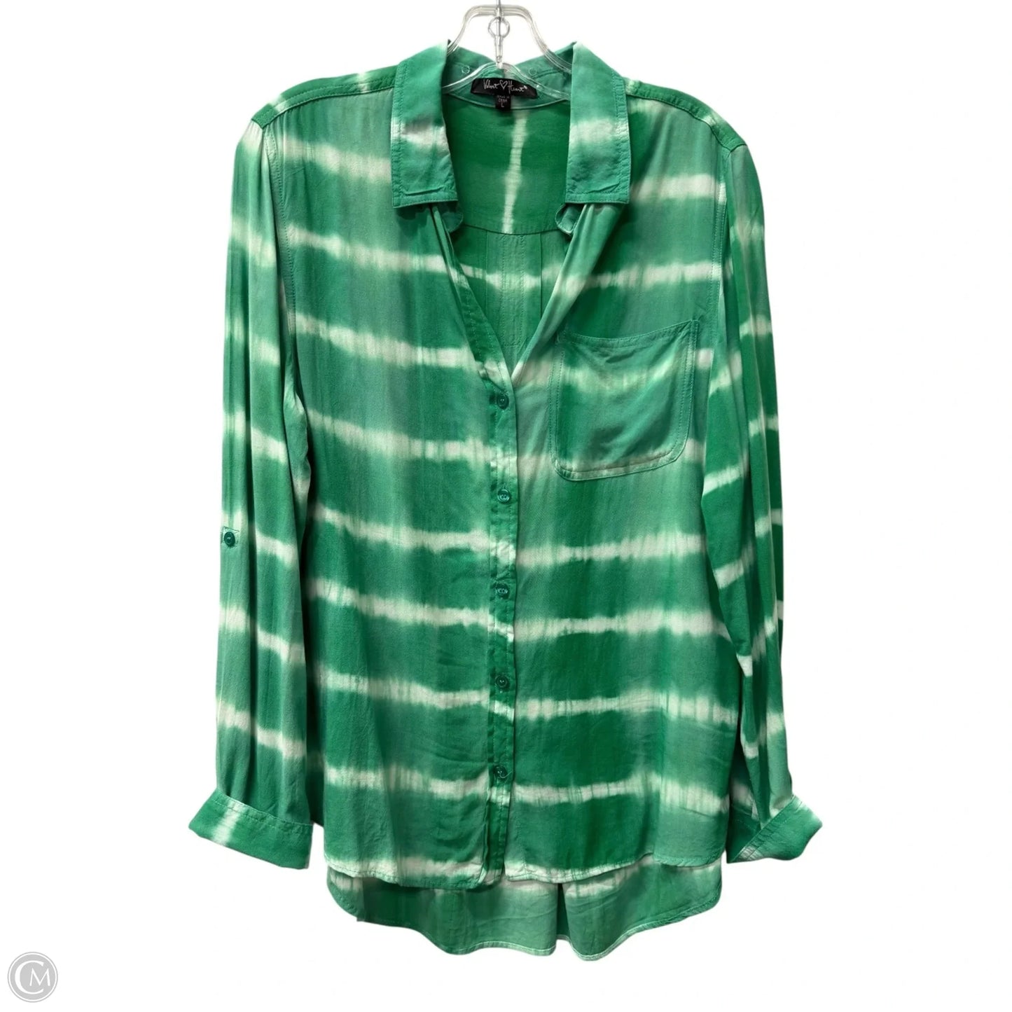 Top Long Sleeve By Velvet Heart In Green & White, Size: L