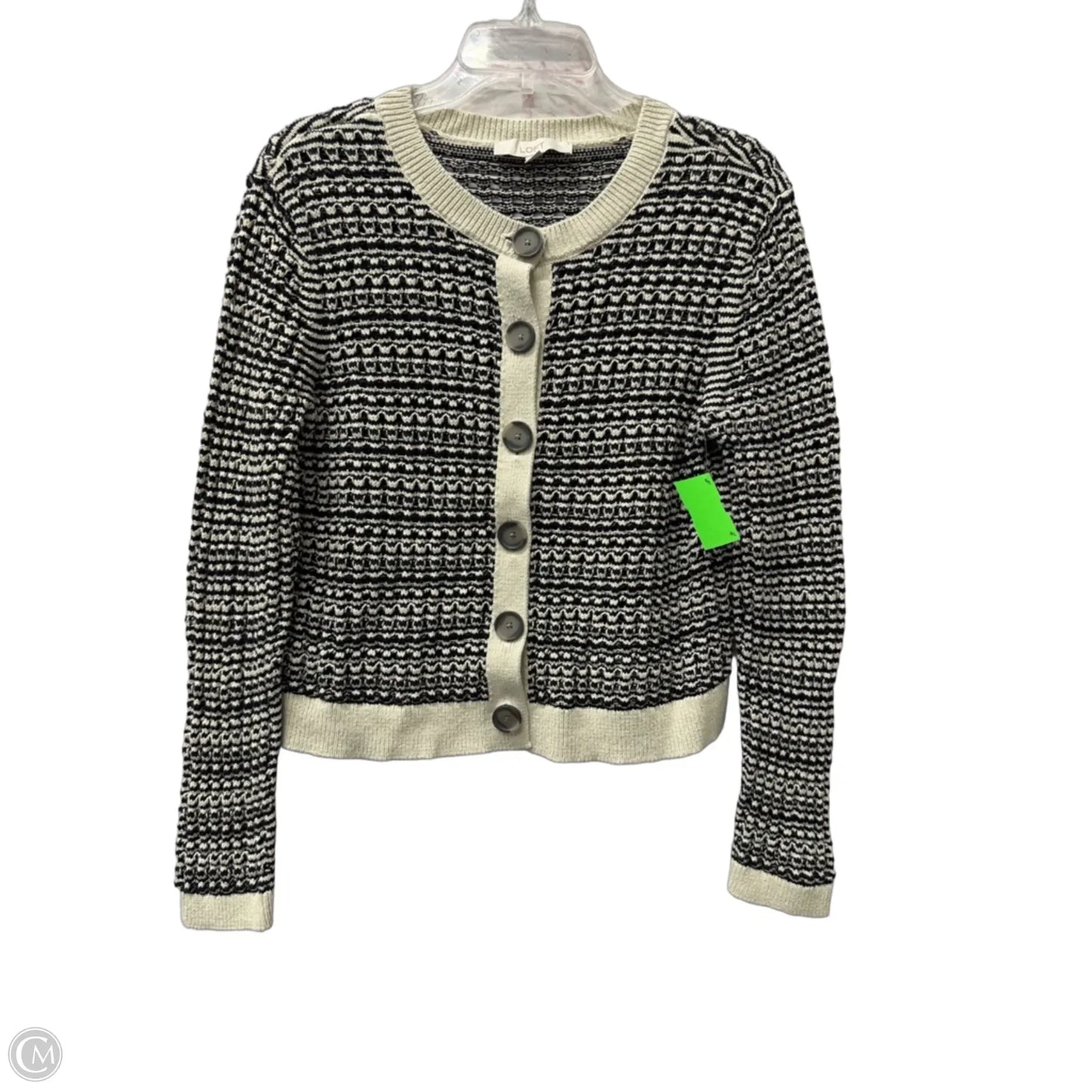 Sweater Cardigan By Loft In Black & Cream, Size: L