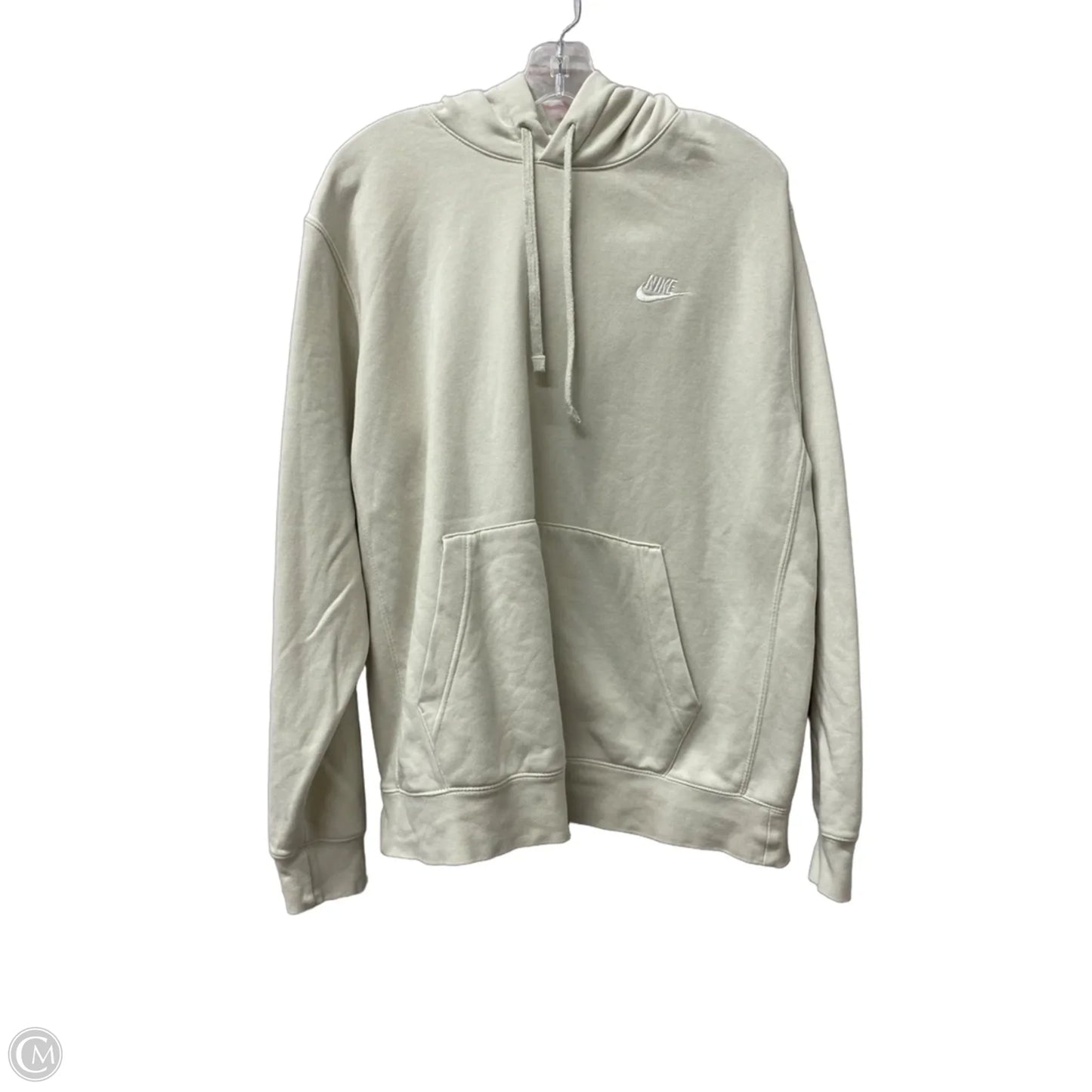 Athletic Top Long Sleeve Hoodie By Nike In Beige, Size: L