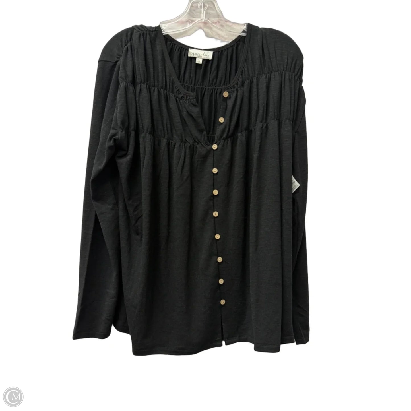 Top Long Sleeve By Grace & Lace In Black, Size: L