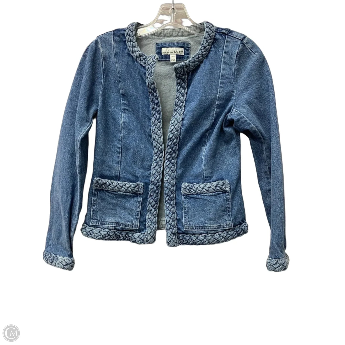 Jacket Denim By Loft In Blue Red & White, Size: Xxs