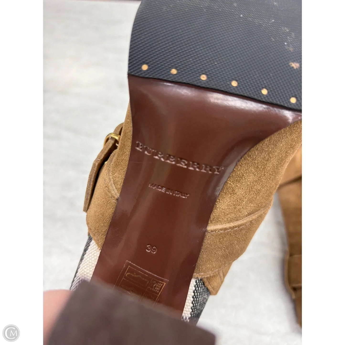 Boots Luxury Designer By Burberry In Brown, Size: 8.5