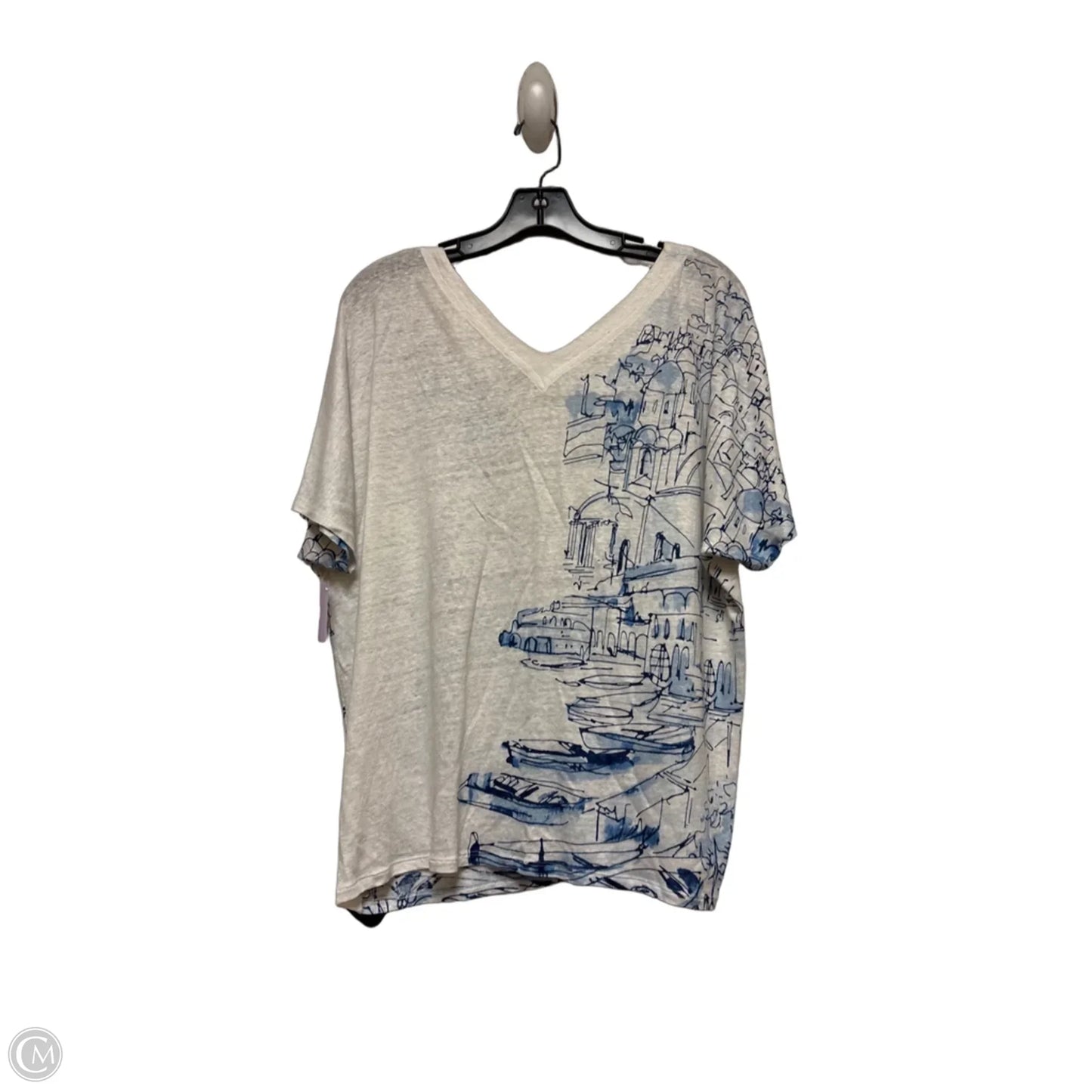 Top Short Sleeve By Chicos In Blue & White, Size: L