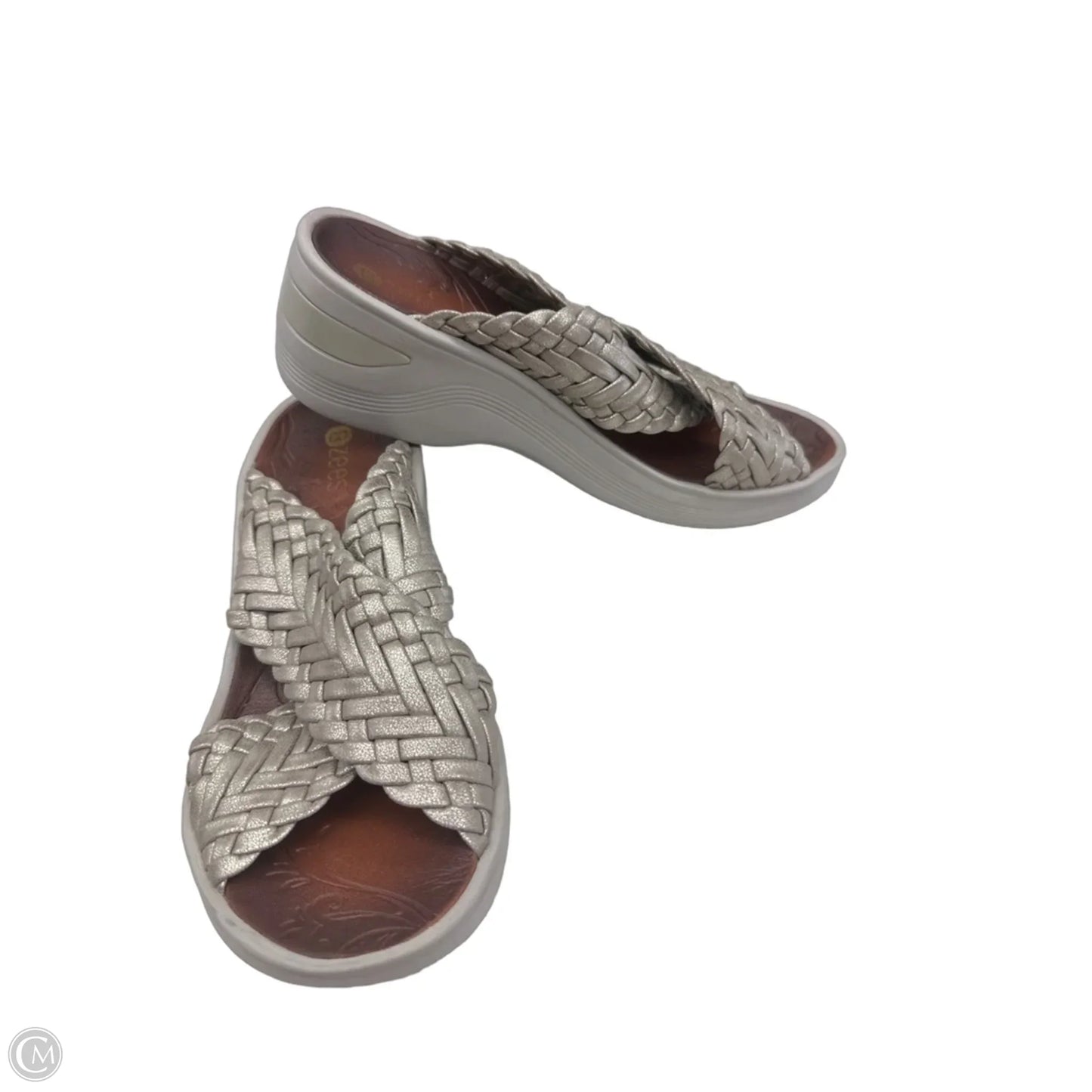 Sandals Heels Wedge By Bzees In Silver, Size: 6
