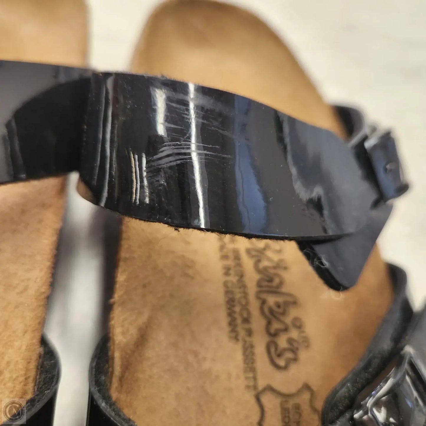 Sandals Flats By Birkenstock In Black & Brown, Size: 7.5