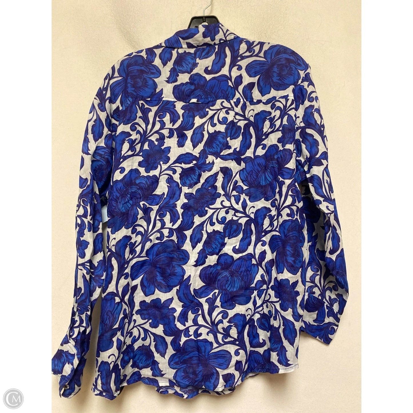 Top Long Sleeve By Johnny Was In Blue & White, Size: M
