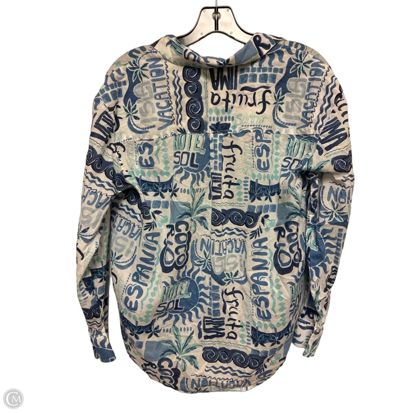 Top Long Sleeve By Chicos In Blue & White, Size: S