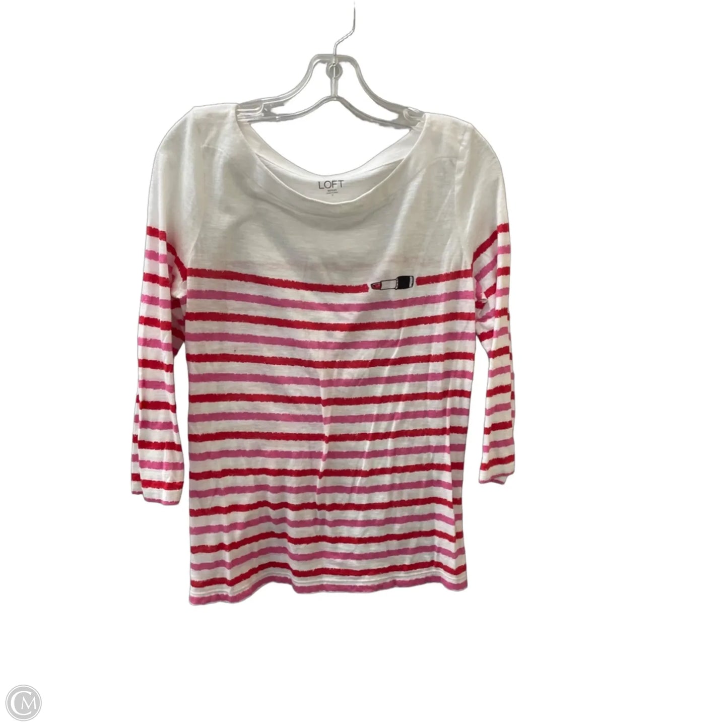 Top Long Sleeve By Loft In Tan & White, Size: S