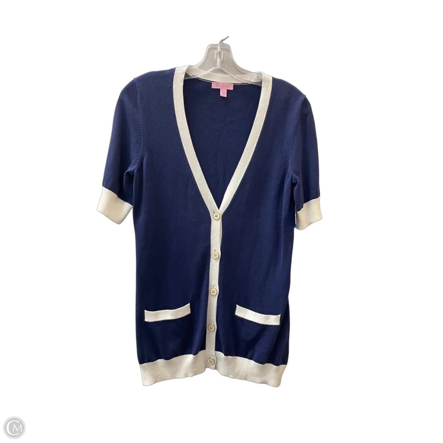 Sweater Cardigan Designer By Lilly Pulitzer In Blue & White, Size: S