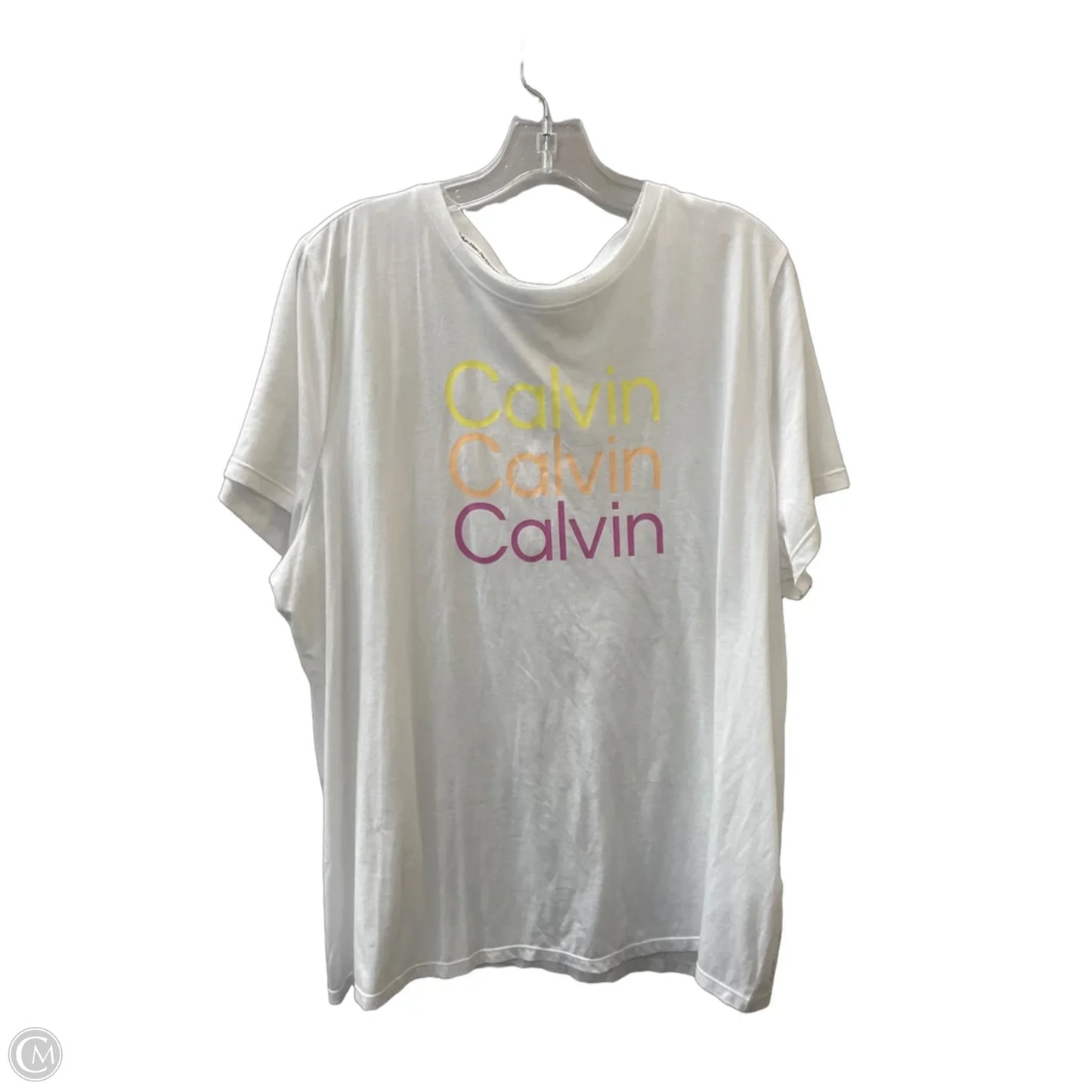 Top Short Sleeve Basic By Calvin Klein Performance In White & Yellow, Size: 2x