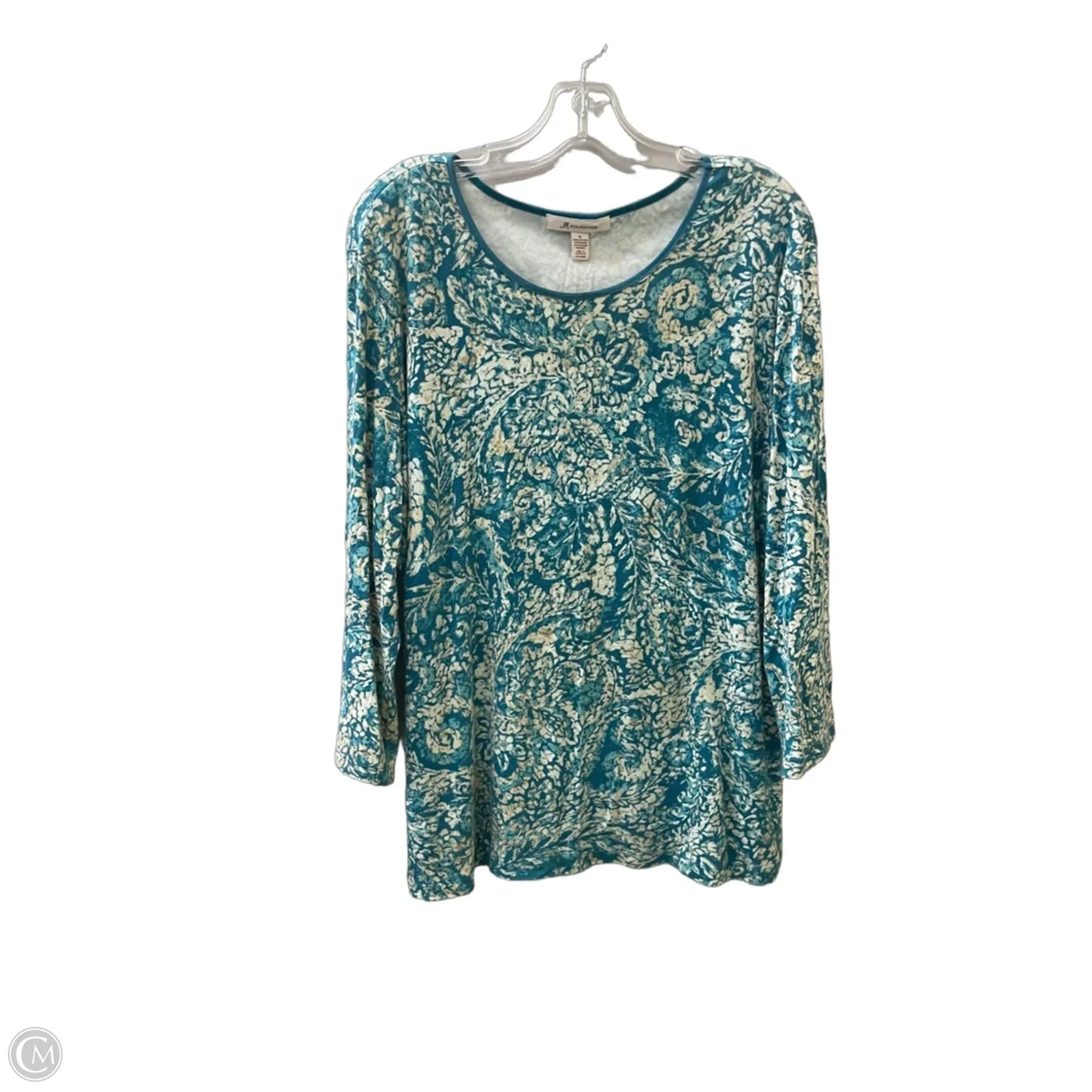 Top 3/4 Sleeve By Jm Collections In Blue & Tan, Size: Xl