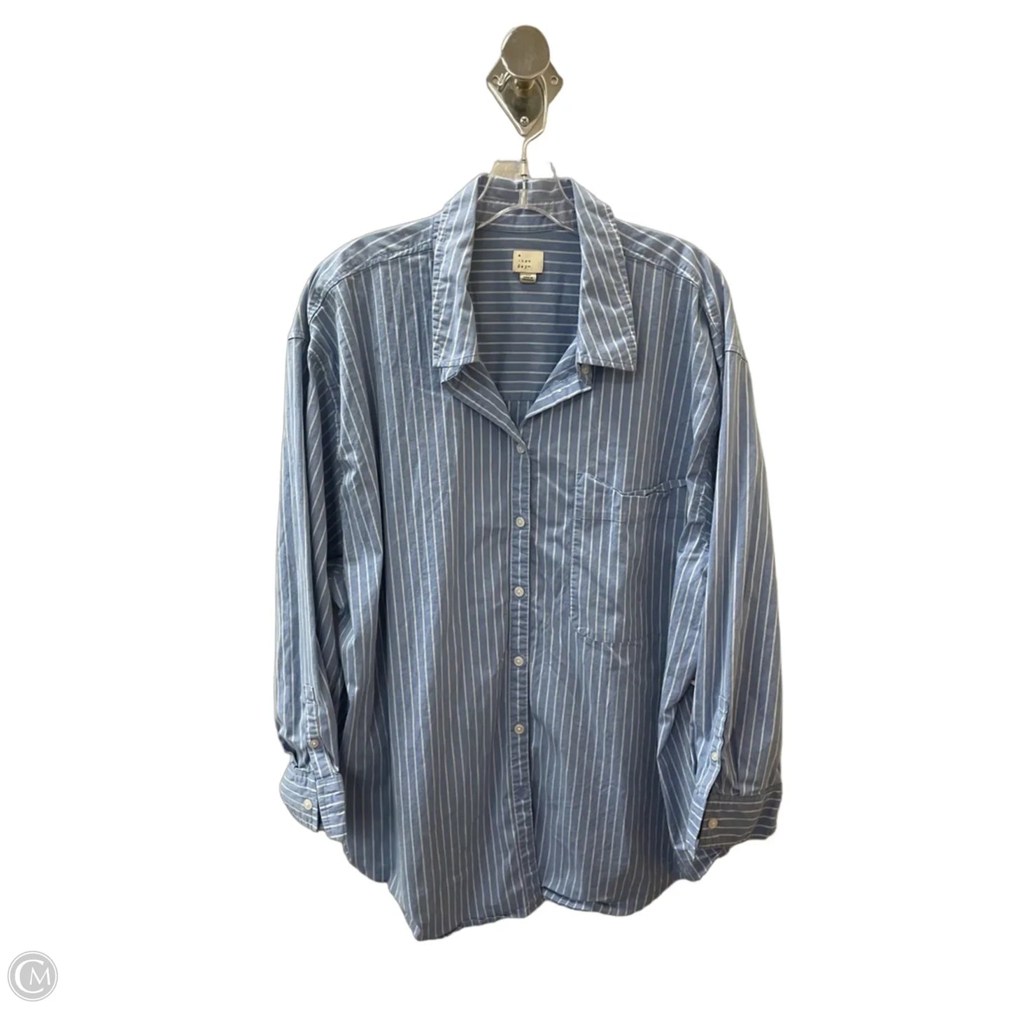 Top Long Sleeve Basic By A New Day In Blue & White, Size: 2x