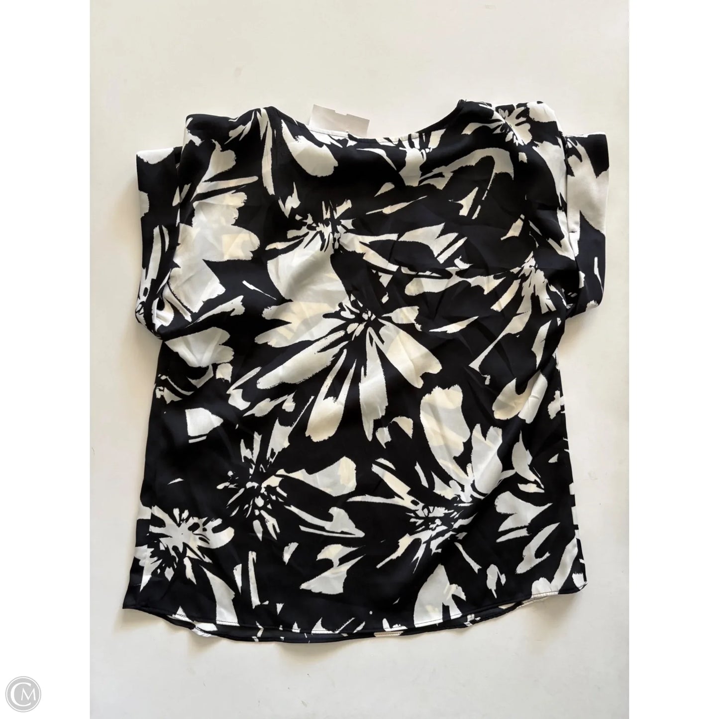 Blouse Short Sleeve By Nine West Apparel In Black & Cream, Size: Xs
