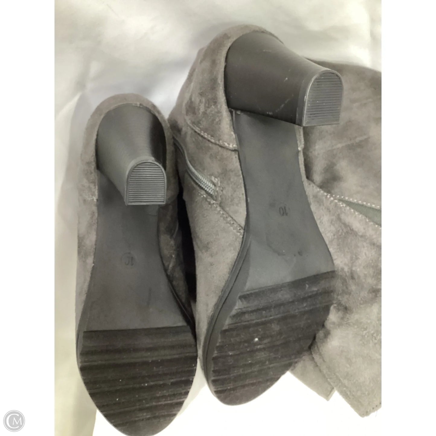 Boots Knee Heels By Clothes Mentor In Grey, Size: 10