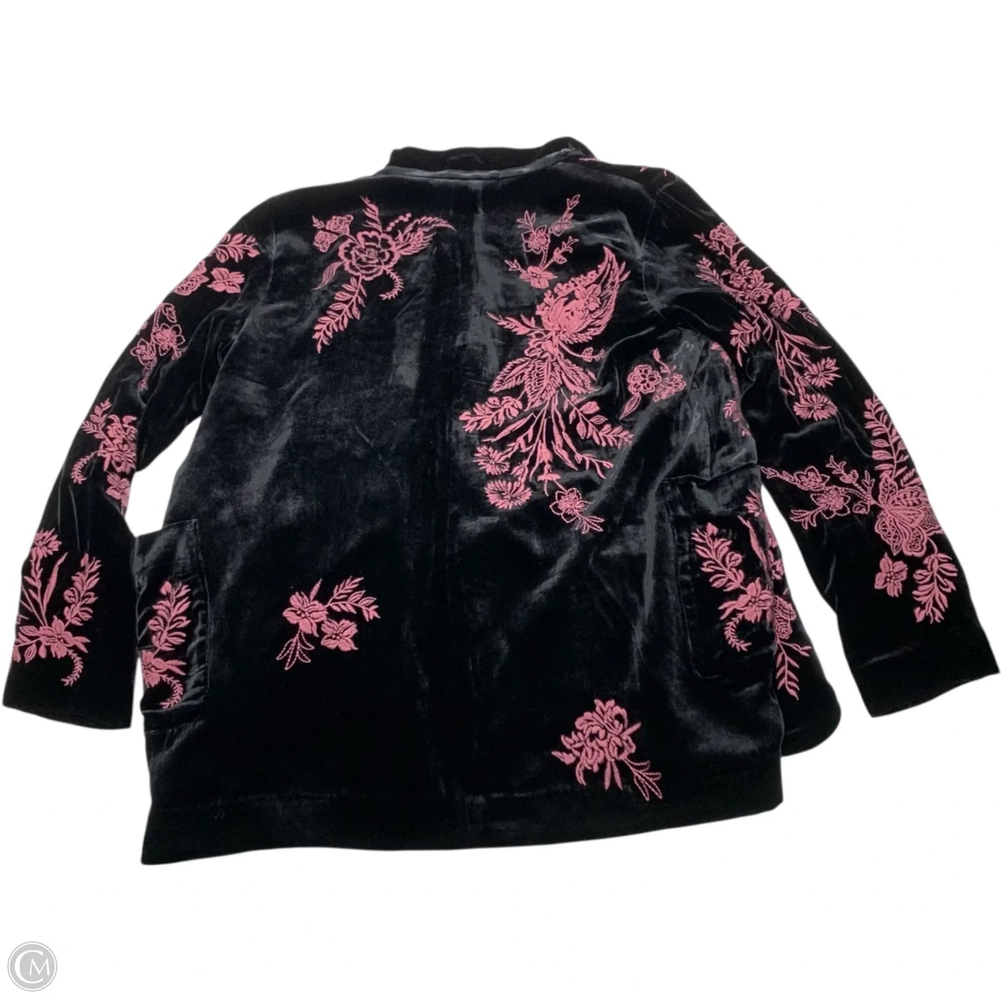 Blazer Designer By Johnny Was In Black & Pink, Size: S