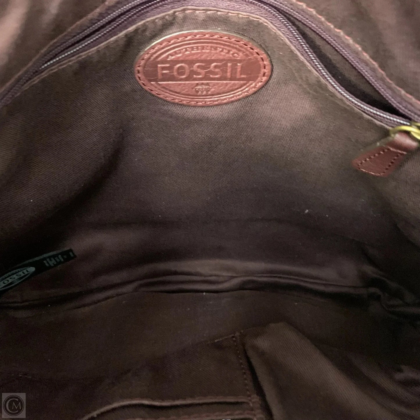 Handbag Leather By Fossil, Size: Medium