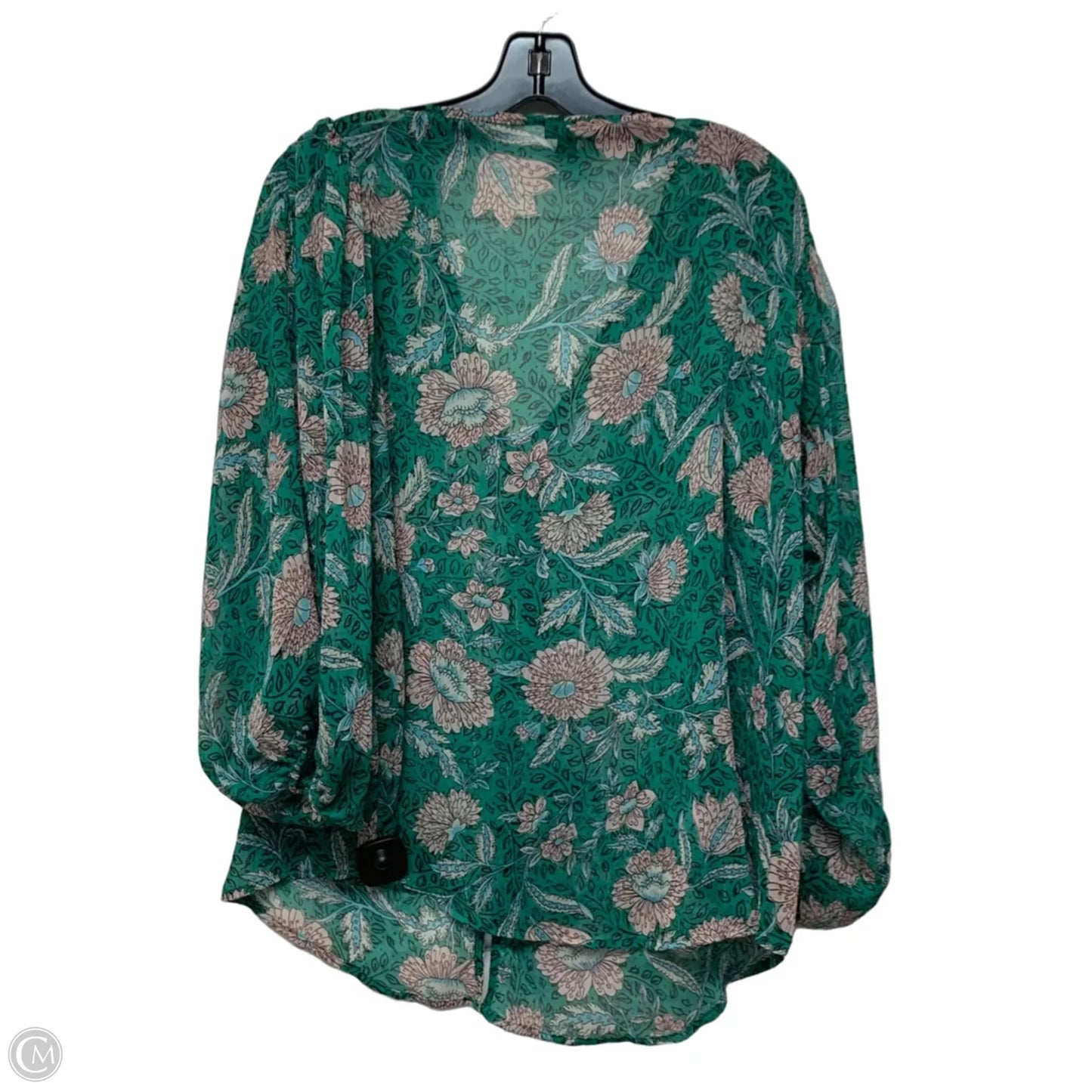 Blouse Long Sleeve By Torrid In Green & Pink, Size: L