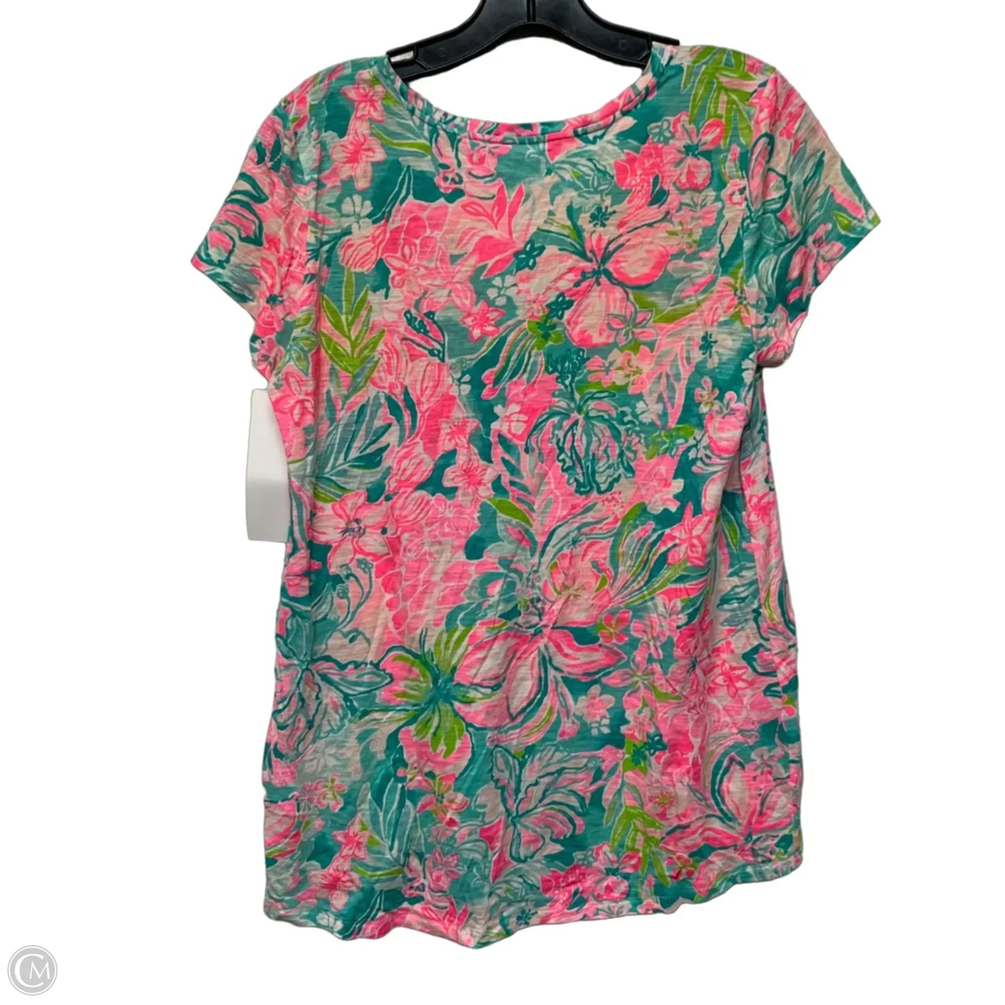 Top Short Sleeve Designer By Lilly Pulitzer In Green & Pink, Size: M