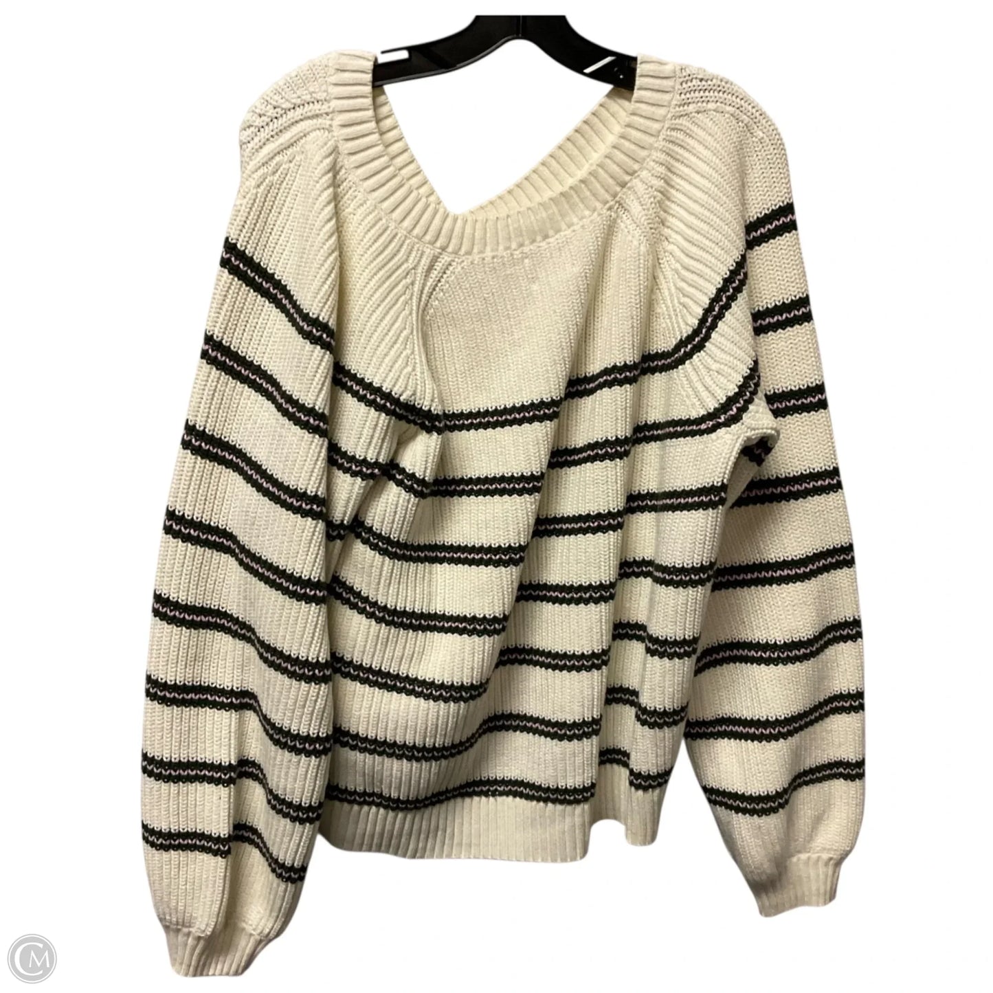Sweater By Lands End In Cream & Green, Size: L