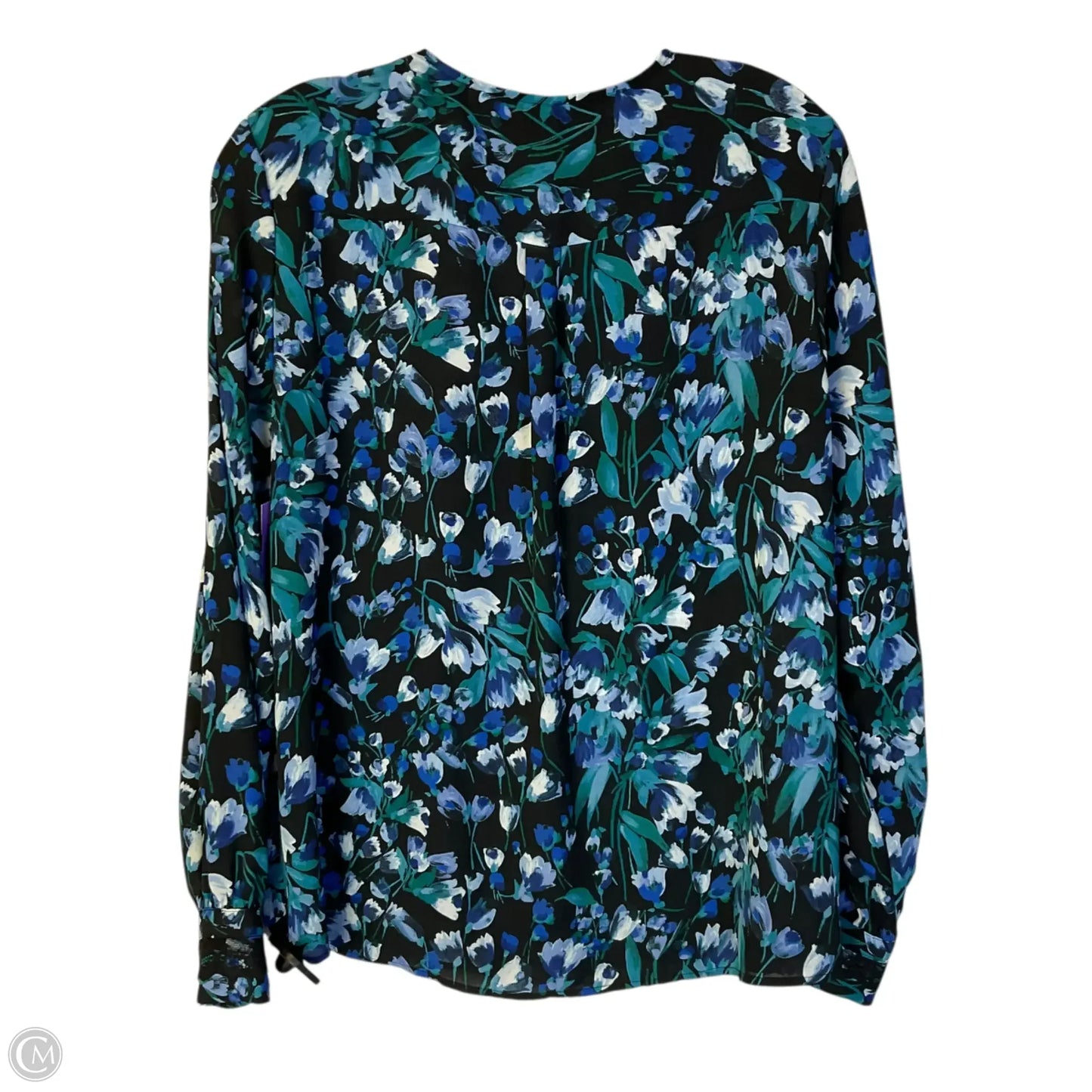 Top Long Sleeve Designer By Karl Lagerfeld In Black & Blue, Size: M