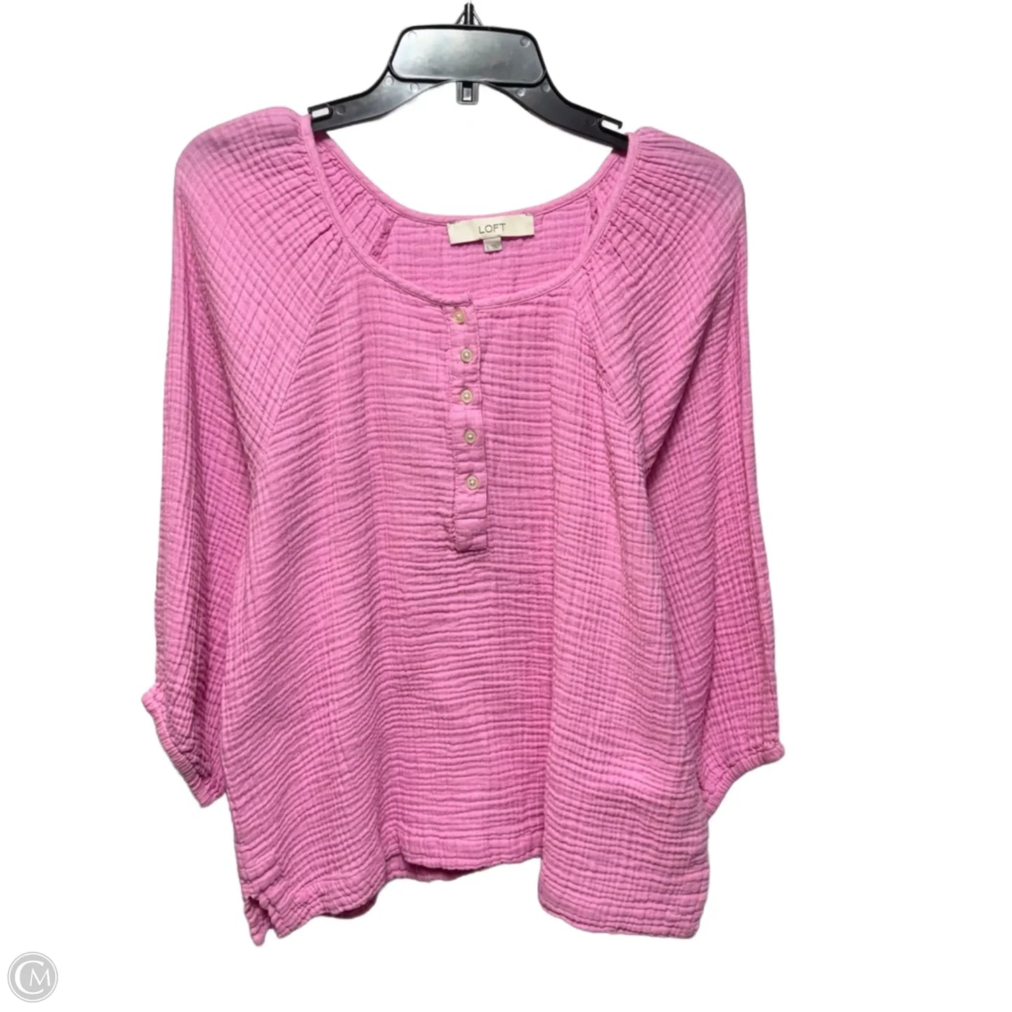 Cotton Gauze Top 3/4 Sleeve By Loft In Pink, Size: L