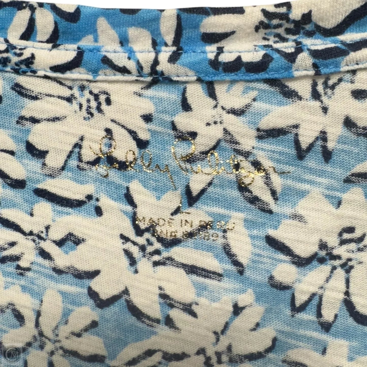 Etta V-Neck Top Designer By Lilly Pulitzer In Lunar Blue Palm Beach Petals, Size: L